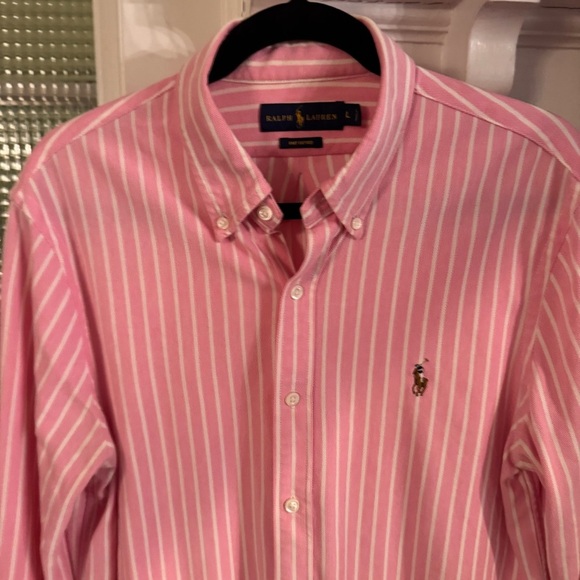 Ralph Lauren Shirt Men’s Knit Oxford Button Down Pink/white Striped Sz Large - Picture 2 of 10